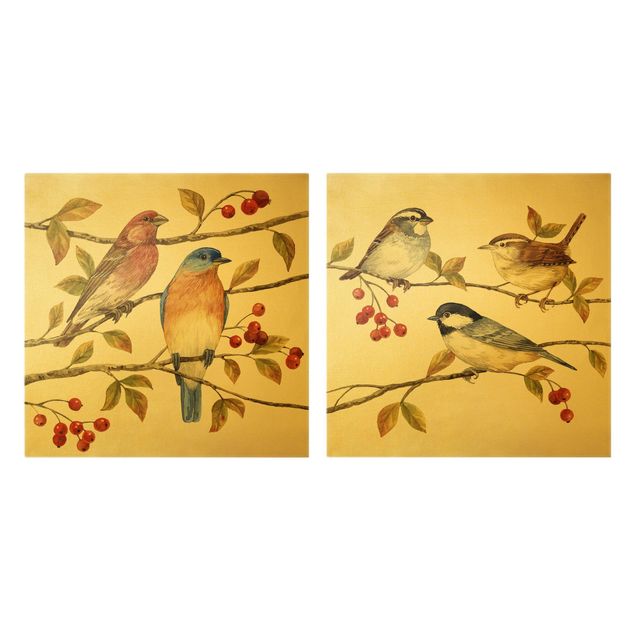 Wanddeko Büro Vögel und Beeren Set I