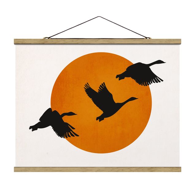Wanddeko orange Vögel vor gelber Sonne