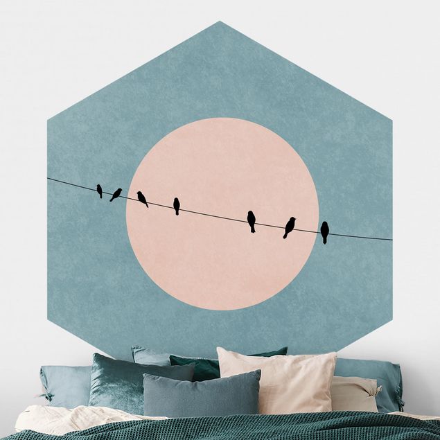 Wanddeko Schlafzimmer Vögel vor rosa Sonne I