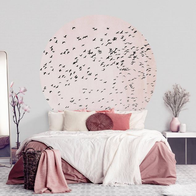 Wanddeko Schlafzimmer Vogelschwarm im Sonnenuntergang
