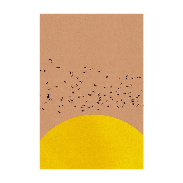 Deko Sonnenuntergang Vogelschwarm vor gelber Sonne