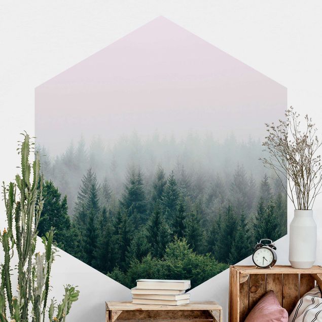 Wanddeko Schlafzimmer Wald im Nebel Dämmerung