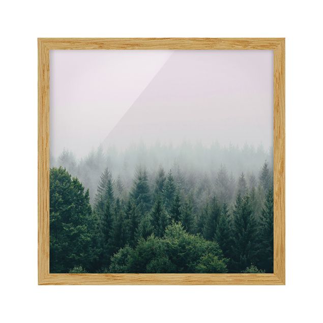 Wanddeko Esszimmer Wald im Nebel Dämmerung