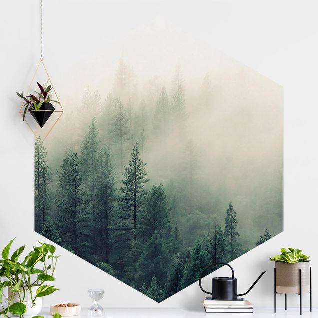 Wanddeko Schlafzimmer Wald im Nebel Erwachen