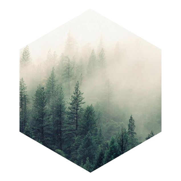 Wanddeko Treppenhaus Wald im Nebel Erwachen