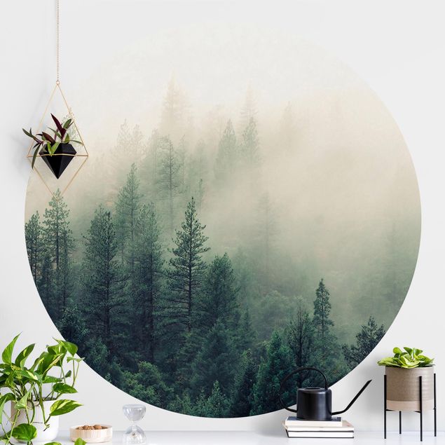 Wanddeko Wohnzimmer Wald im Nebel Erwachen