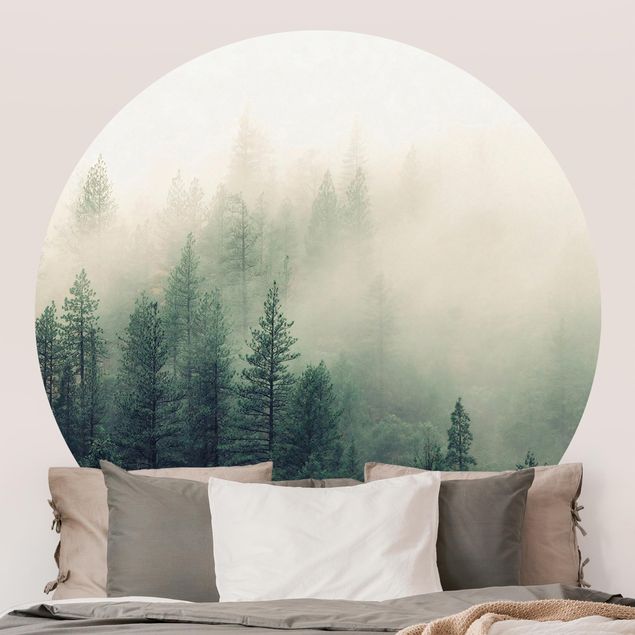 Wanddeko Schlafzimmer Wald im Nebel Erwachen