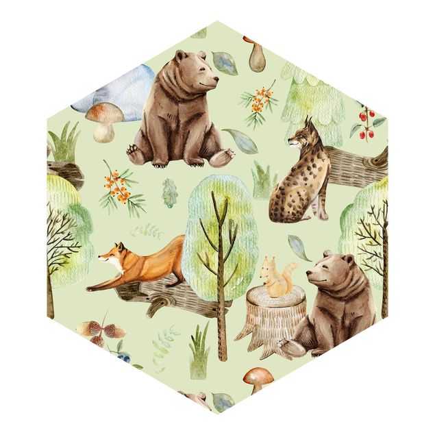 Wanddeko Jungenzimmer Waldfreunde Bär mit Eichhörnchen