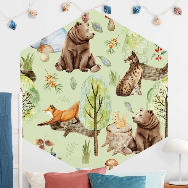 Deko Kinderzimmer Waldfreunde Bär mit Eichhörnchen