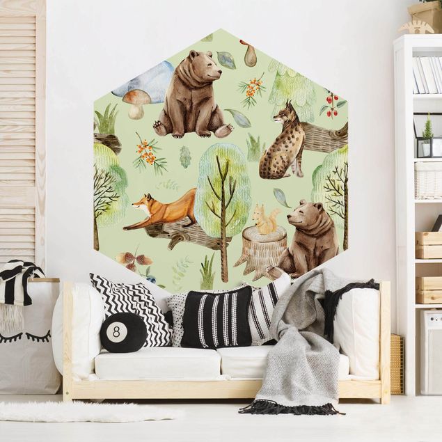 Wanddeko Büro Waldfreunde Bär mit Eichhörnchen