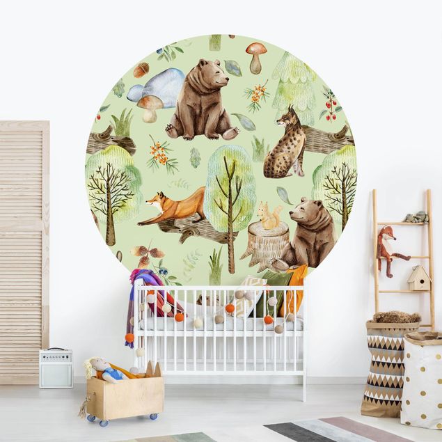 Wanddeko Babyzimmer Waldfreunde Bär mit Eichhörnchen