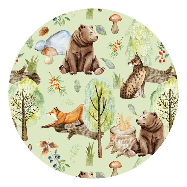 Wanddeko Jungenzimmer Waldfreunde Bär mit Eichhörnchen