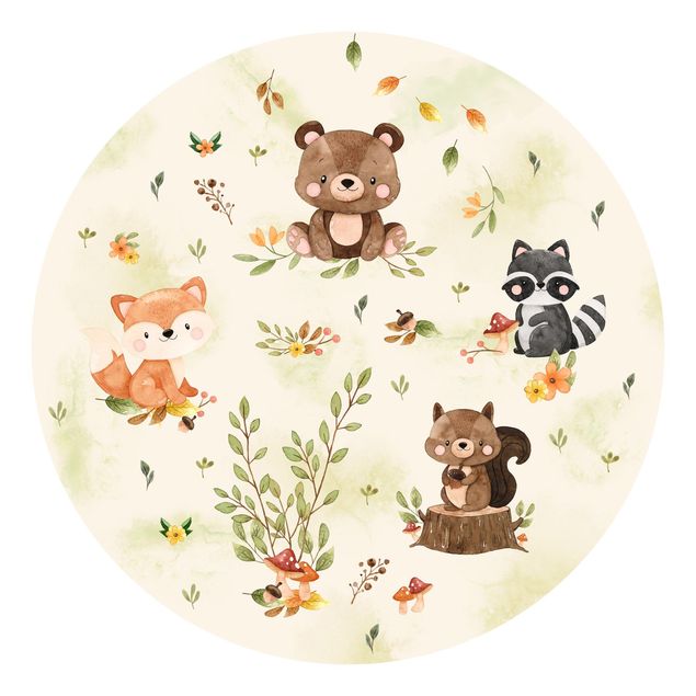 Wanddeko Jungenzimmer Waldtiere Herbst Fuchs Bär Eichhörnchen Waschbär