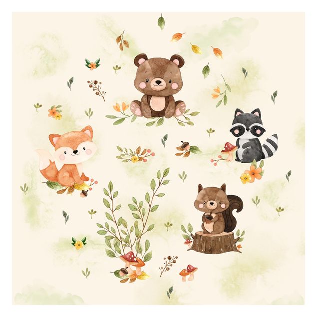 Wanddeko Jungenzimmer Waldtiere Herbst Fuchs Bär Eichhörnchen Waschbär