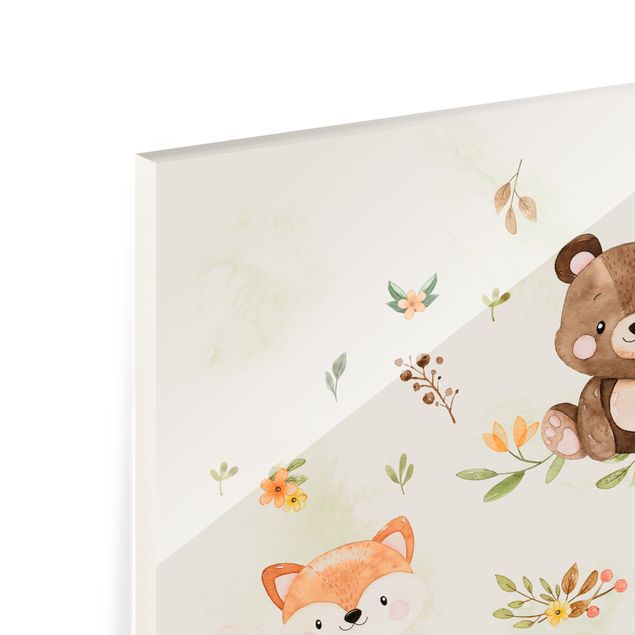 Wandbilder Bäume Waldtiere Herbst Fuchs Bär Eichhörnchen Waschbär
