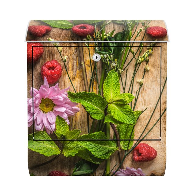 Wandbriefkasten - Blumen Himbeeren Minze - Briefkasten Bunt