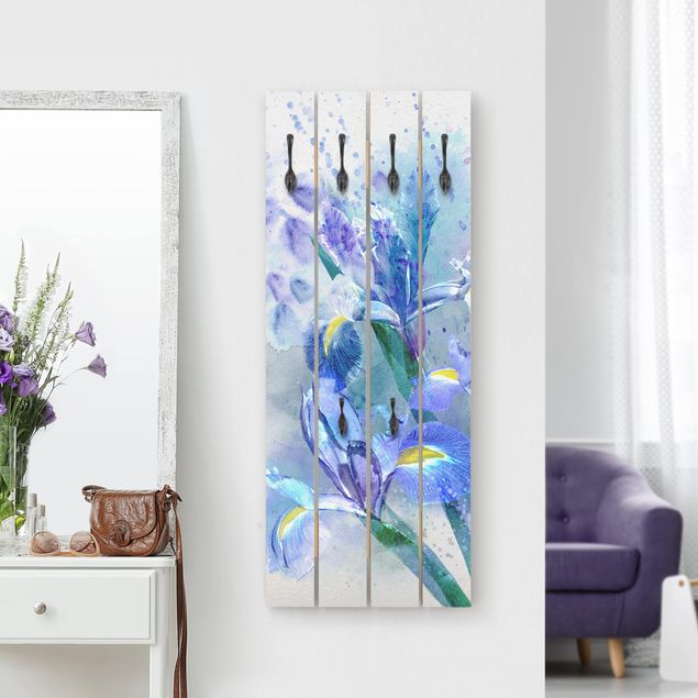 Wanddeko blau Aquarell Blumen Iris