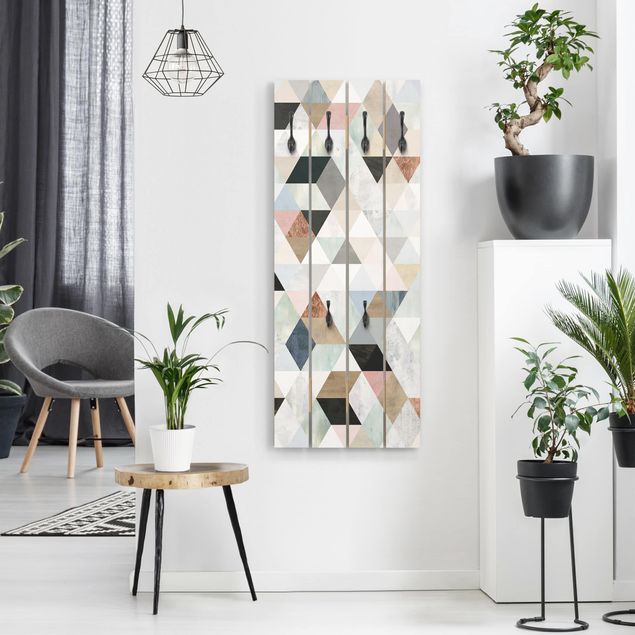 Wanddeko Büro Aquarell-Mosaik mit Dreiecken I