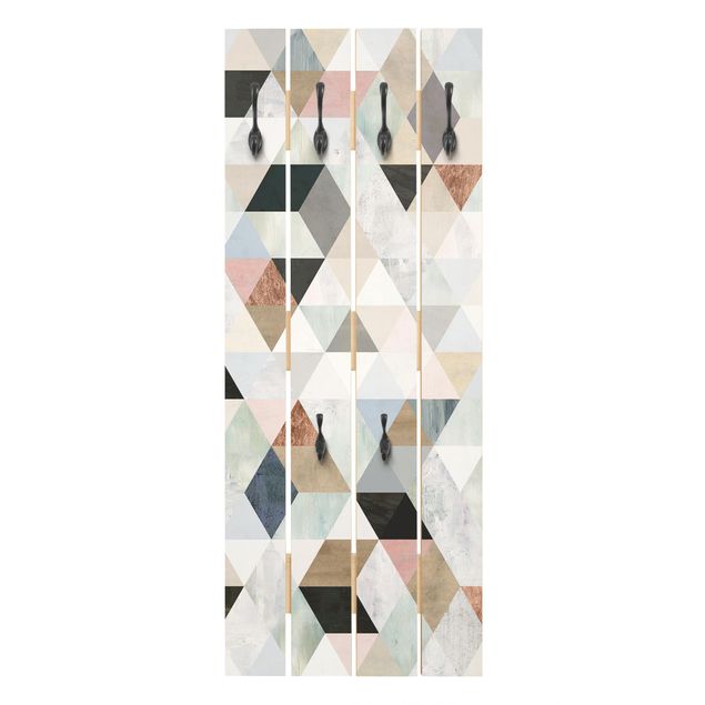 Wanddeko Treppenhaus Aquarell-Mosaik mit Dreiecken I