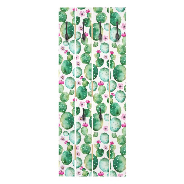 Wanddeko Treppenhaus Kaktus mit Blüten Aquarell