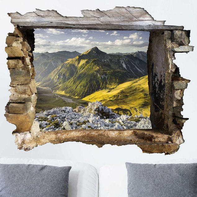 Wanddeko 3D Berge und Tal der Lechtaler Alpen in Tirol 3D
