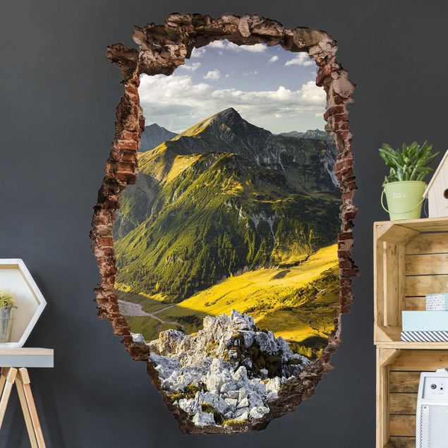 Wanddeko 3D Berge und Tal der Lechtaler Alpen in Tirol Wanddruchbruch