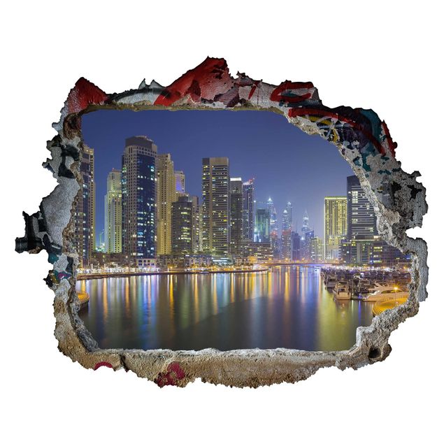 Wanddeko Flur Dubai Nacht Skyline