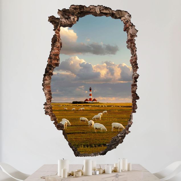 Wohndeko 3D Nordsee Leuchtturm mit Schafsherde