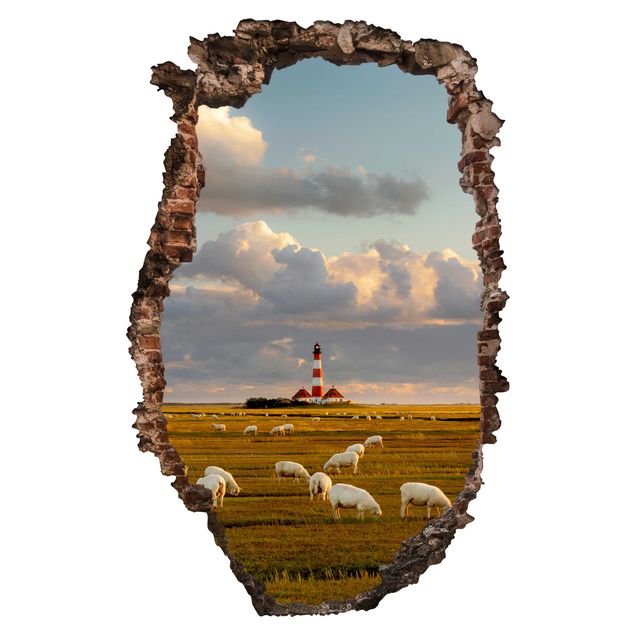 Wanddeko Flur Nordsee Leuchtturm mit Schafsherde