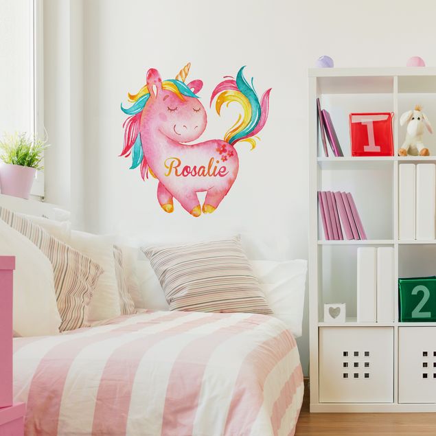 Wanddeko Büro Einhorn mit Kindername Wunschtext Rosa