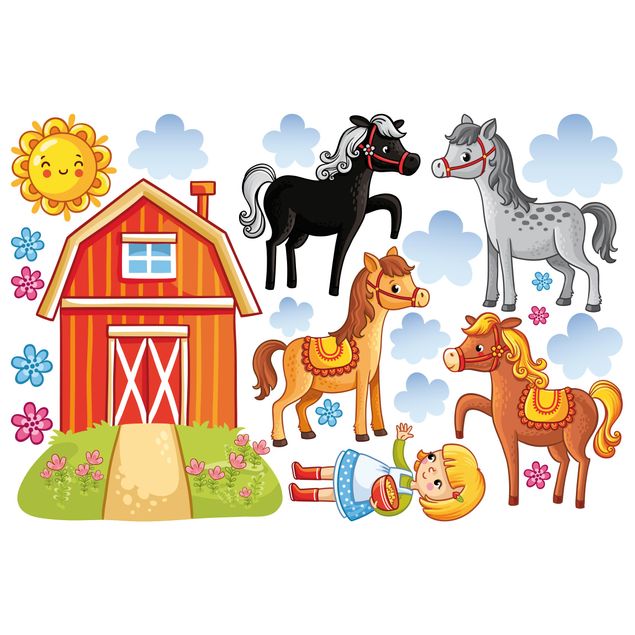 Wanddeko Büro Bauernhof-Set mit Pferden