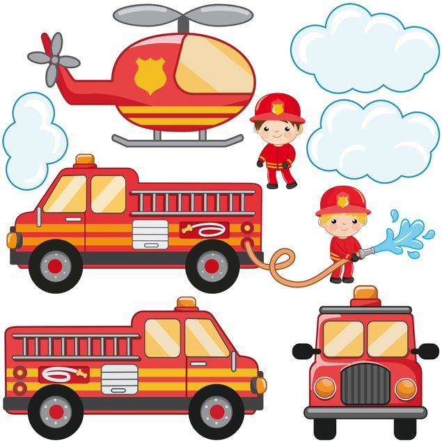 Wanddeko Jungenzimmer Feuerwehr-Set mit Fahrzeugen