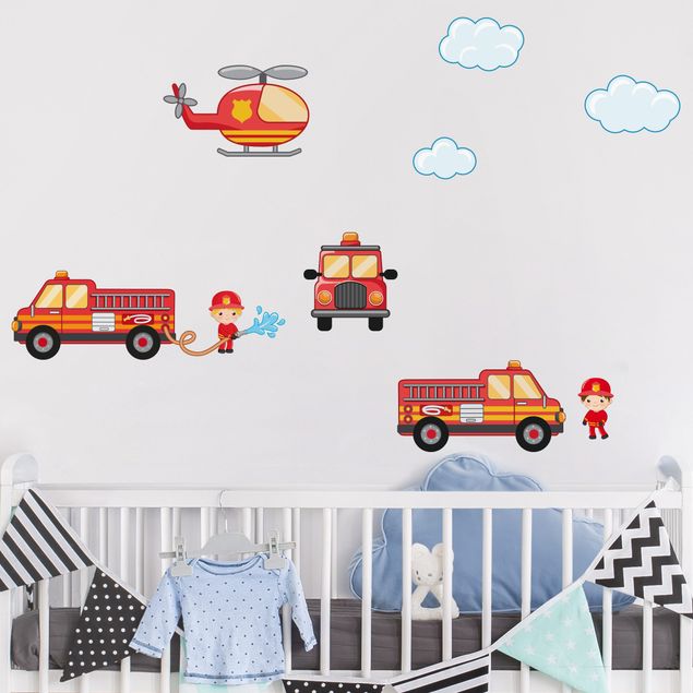 Deko Kinderzimmer Feuerwehr-Set mit Fahrzeugen