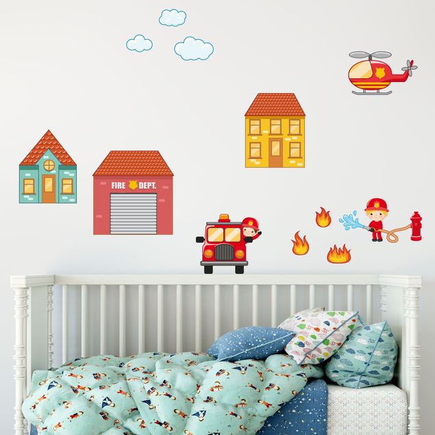 Babyzimmer Deko Feuerwehr-Set mit Häusern