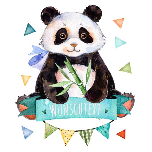 Wanddeko Babyzimmer Pandabär Aquarell mit Wunschtext