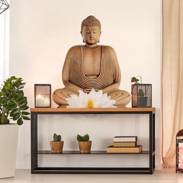 Wanddeko Schlafzimmer Lotus Holz Buddha