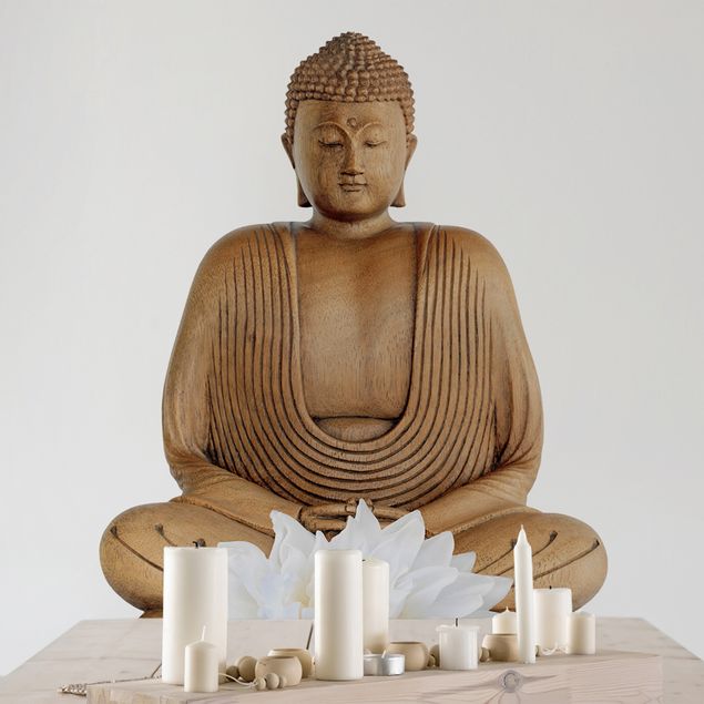 Wanddeko Flur Lotus Holz Buddha