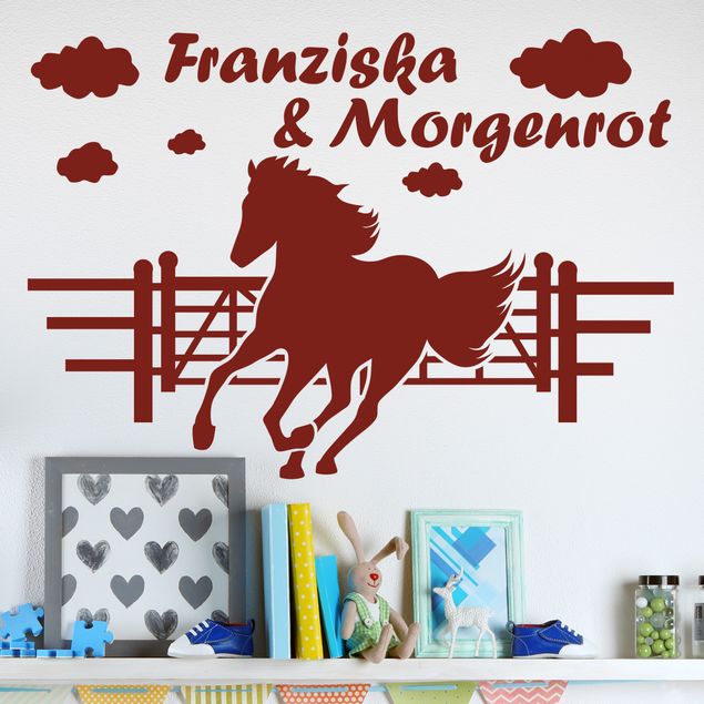 Wanddeko Mädchenzimmer Pferdekoppel mit Wunschname - Pferd