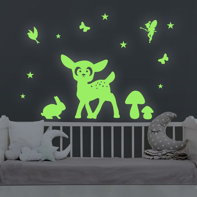 Babyzimmer Deko Wandtattoo-Nachtleuchtend-Set Tiere im Wald