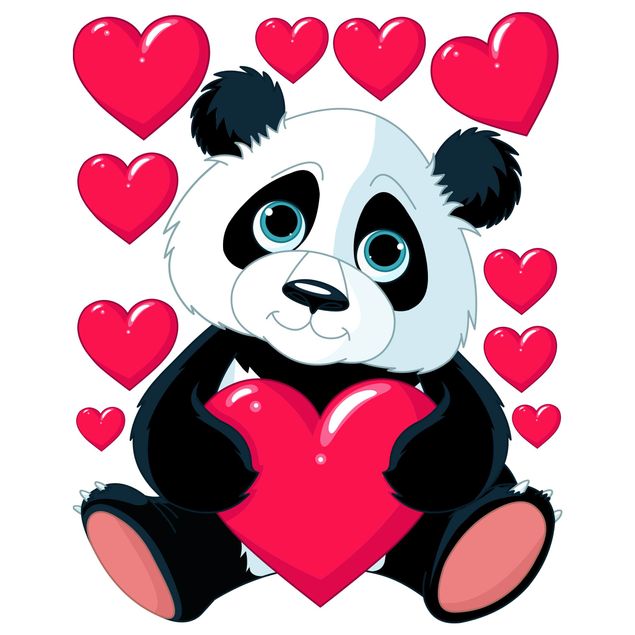 Wanddeko Babyzimmer Panda mit Herzen
