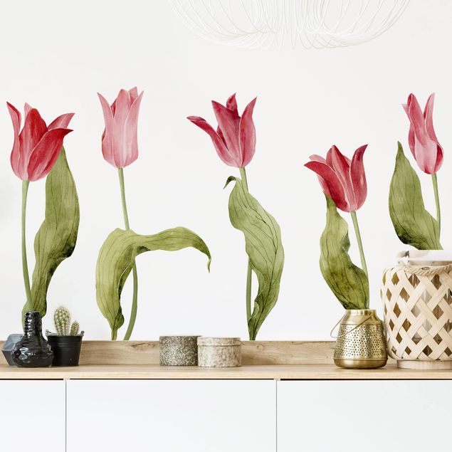 Wohndeko Botanik Rote Aquarell Tulpen