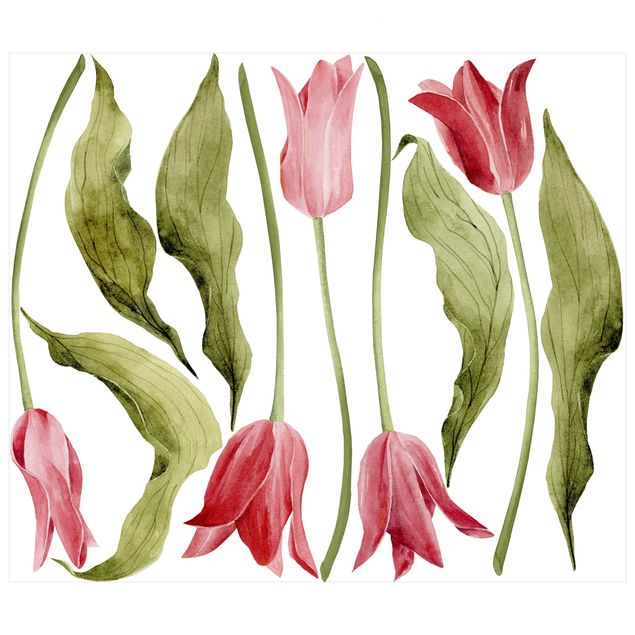 Wanddeko Flur Rote Aquarell Tulpen