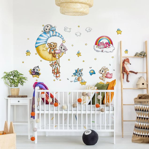 Wanddeko Babyzimmer Schlafmützen - Mond und Sterne Set