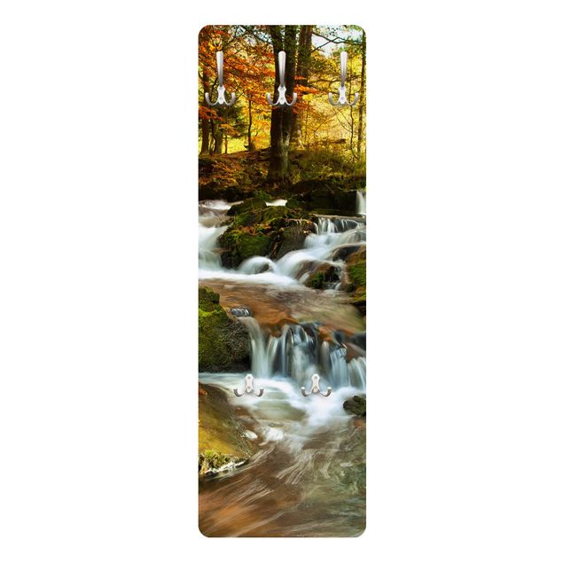 Wanddeko Treppenhaus Wasserfall herbstlicher Wald