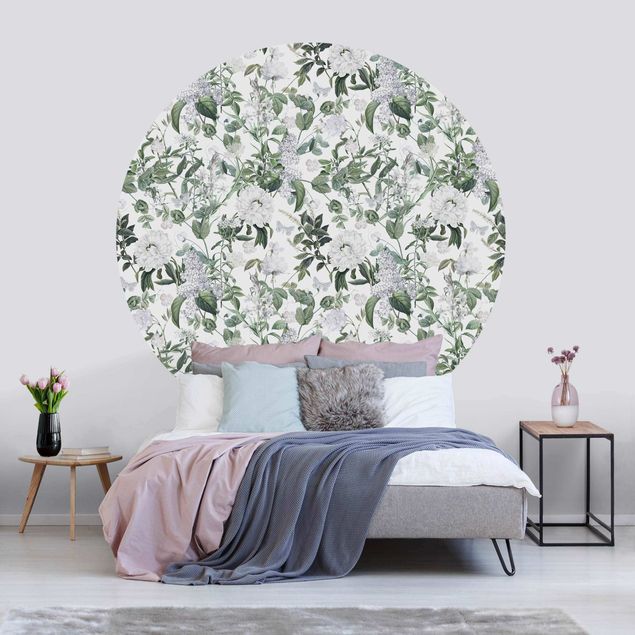 Wanddeko Schlafzimmer Weiße Blüten und Schmetterlinge