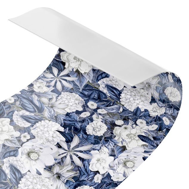 Küchenrückwand Folie Blumen Weiße Blumen vor Blau II