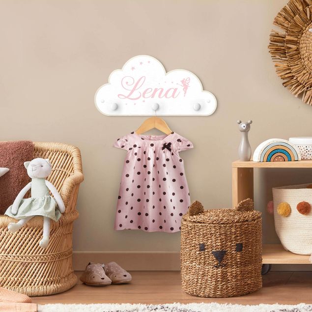Wanddeko Babyzimmer Weiße Feen Wolke mit Wunschname rosa