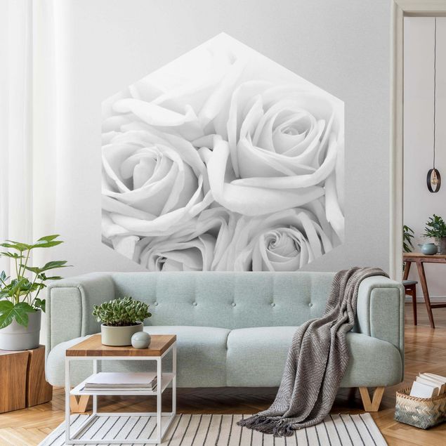 Wanddeko Schlafzimmer Weiße Rosen Schwarz-Weiß