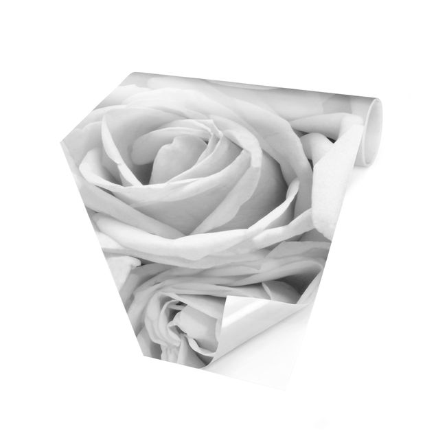 Wanddeko Esszimmer Weiße Rosen Schwarz-Weiß