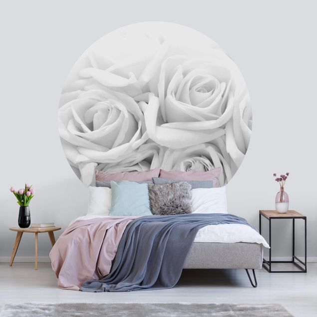 Wanddeko Wohnzimmer Weiße Rosen Schwarz-Weiß